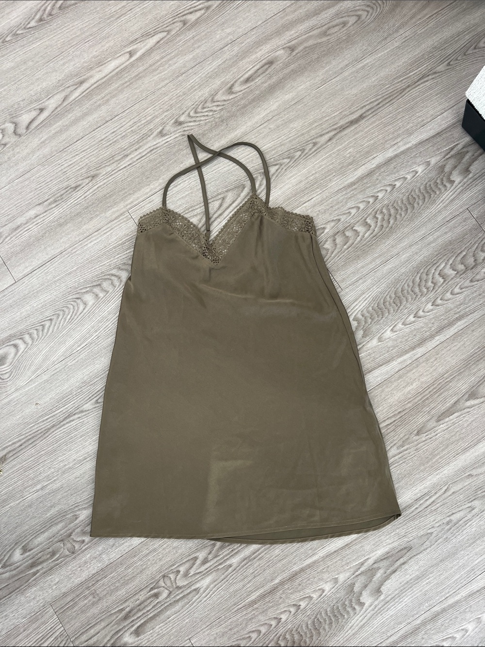 Etam Olive Green Lace-Trim Slip